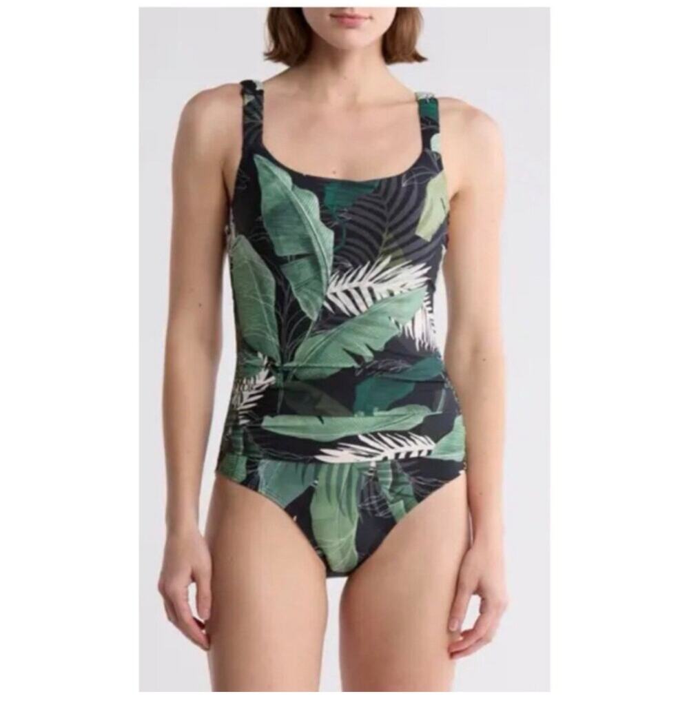 Jantzen black boho palm tropical Adjustable Straps black swimsuit 12